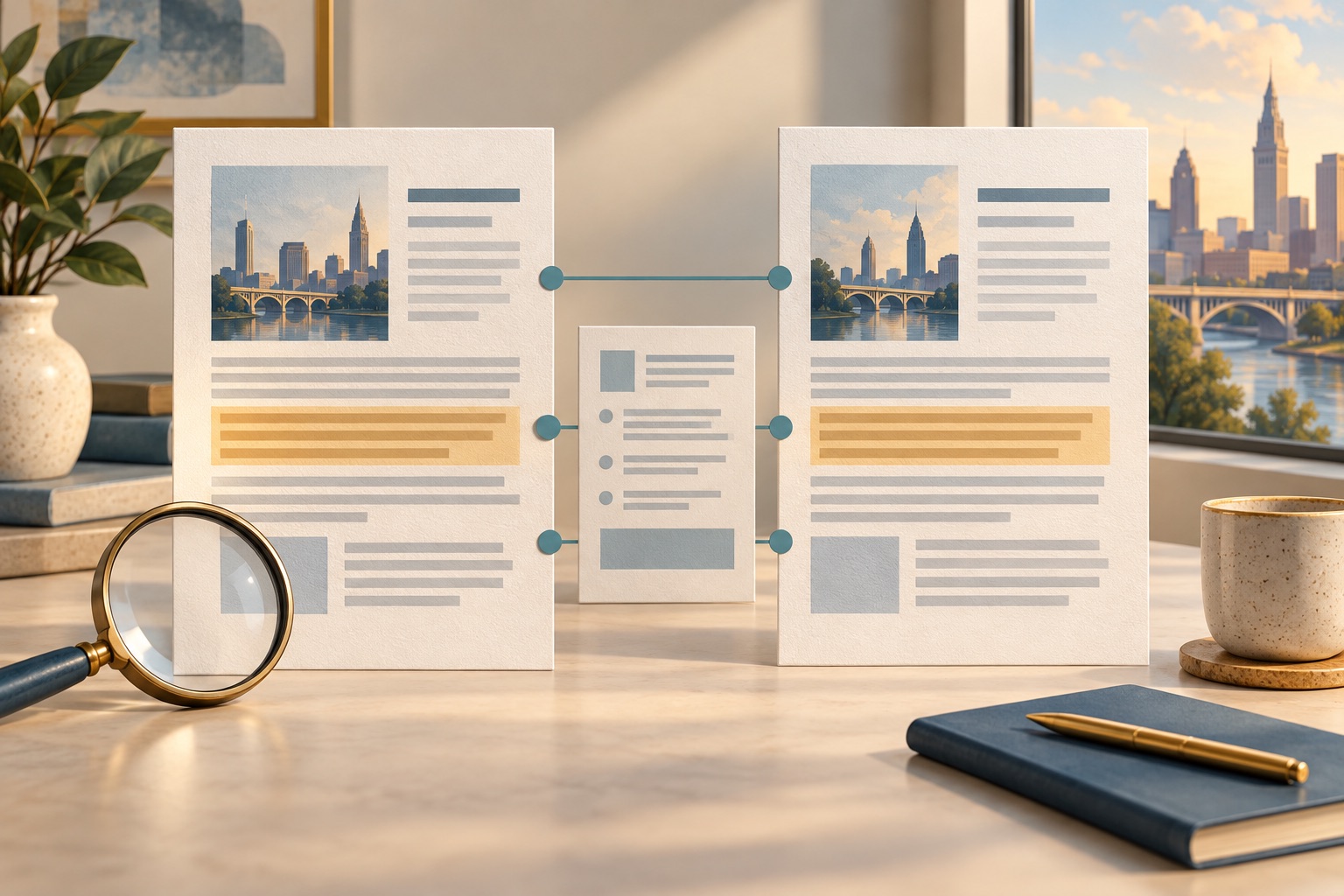 Concept of corresponding source and translated document sections beside a structured report and review marker