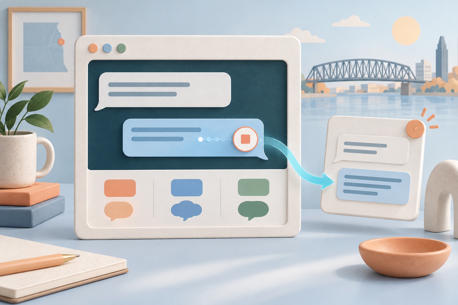 Concept of a streaming chat response with a stop control, language choices and retained conversation content
