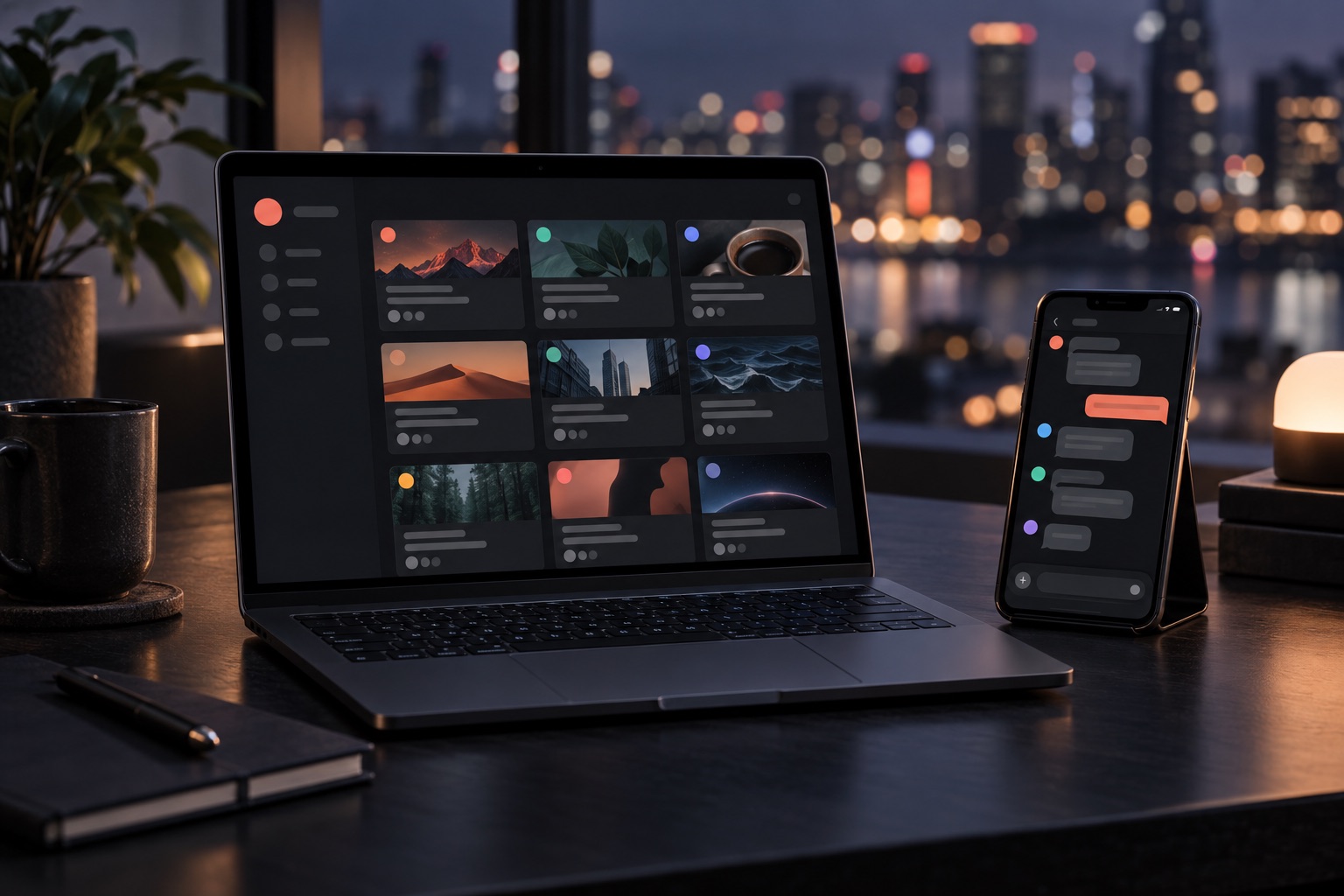 Concept of topic-room discovery on a laptop beside a mobile live conversation